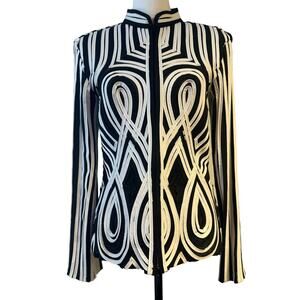 Alexander Rosati Front Ribbon Mesh Full Zipper Jacket Top Women 8 Black White